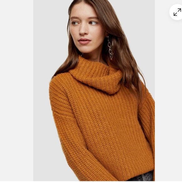 Topshop Chunky Knit‎ Sweater Turtleneck Brown Neutral Acrylic US 0-2 - Picture 2 of 7